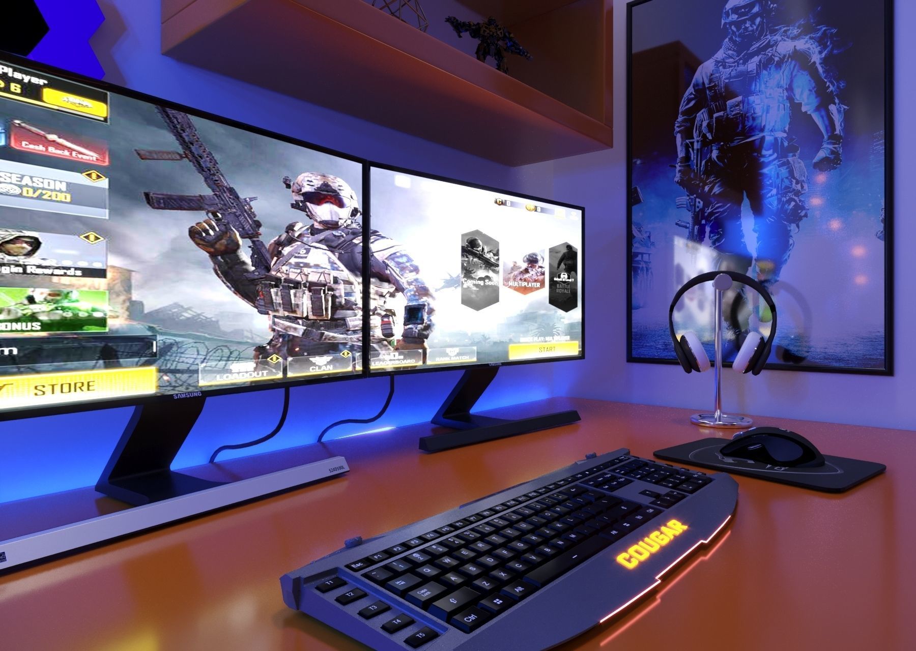 pc gaming keys and monitor also gaming chair 3D model_2