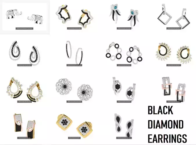 15 Black Diamond Earrings 3dm stl details  3D Model Collection