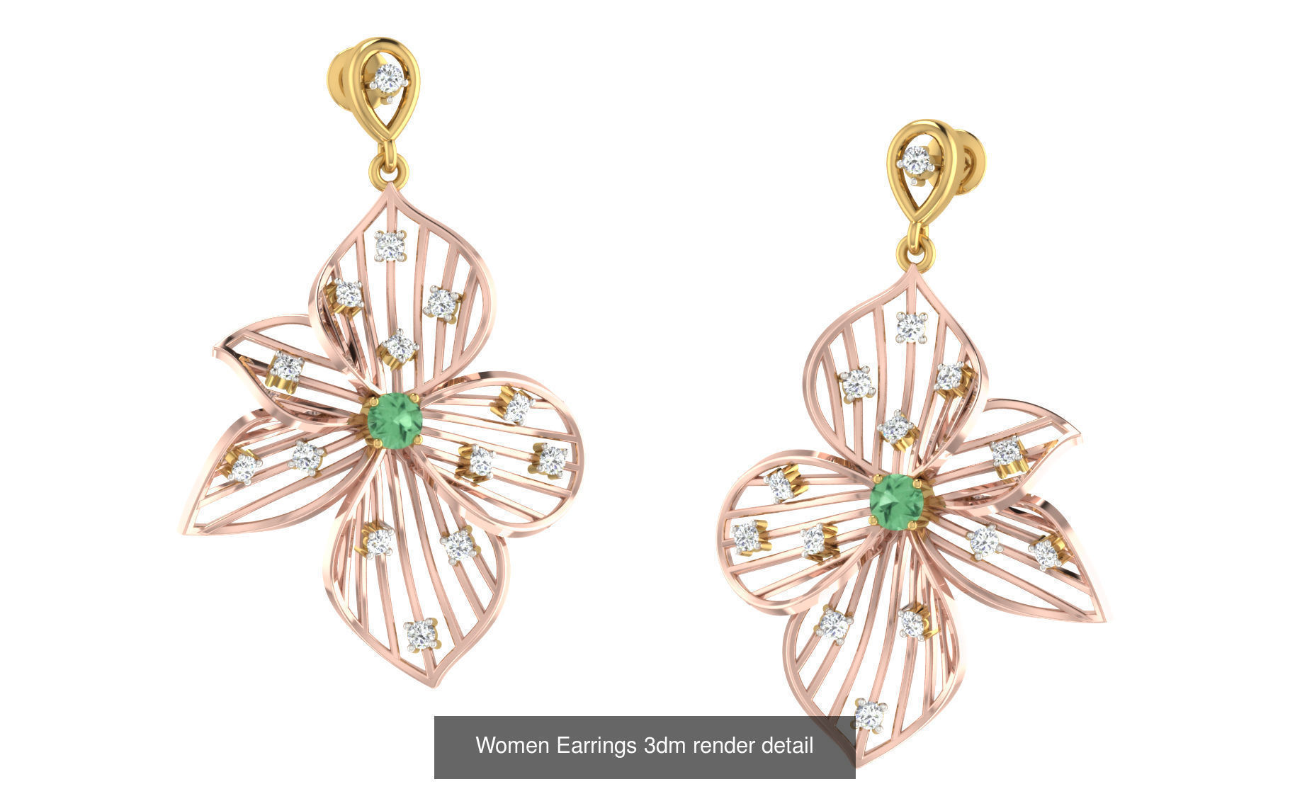12 Flower Theme Earrings 3dm renders details 3D Model Collection_2