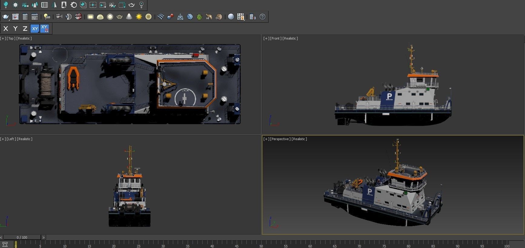 Push Boat 28m 3D model_2