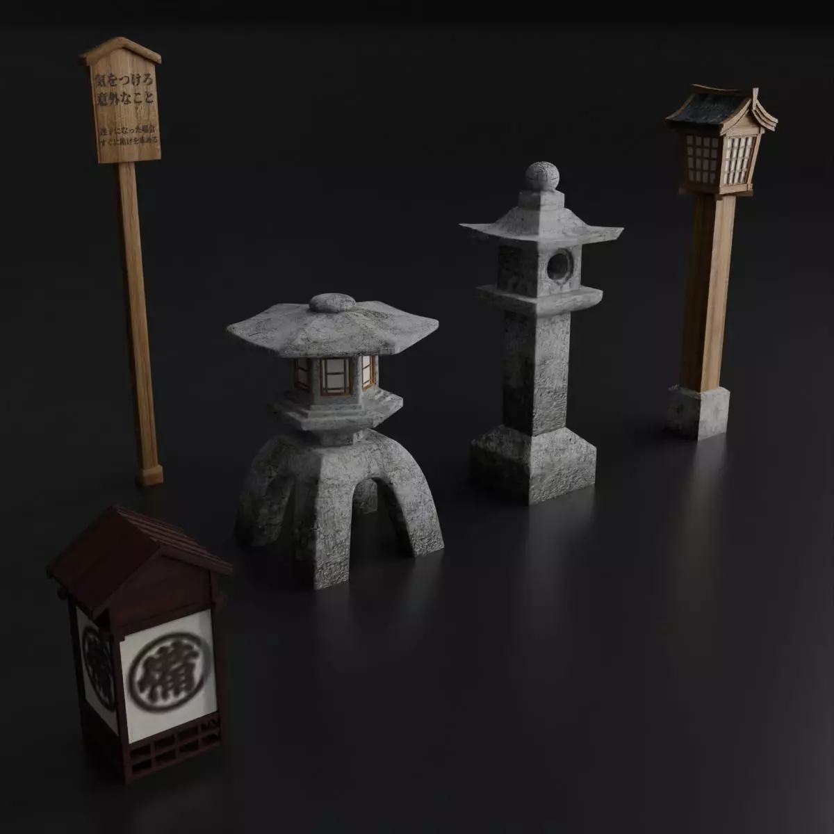 JAPANESE URBAN PROPS PACK Low-poly 3D model_0