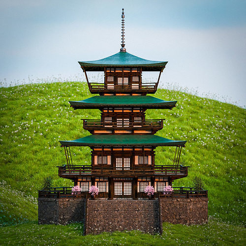 JAPANESE TEMPLE Low-poly 3D model