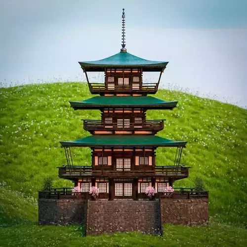 JAPANESE TEMPLE Low-poly 3D model