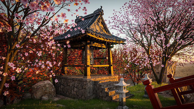 JAPANESE BELL Bonsho tsurigane Low-poly 3D model