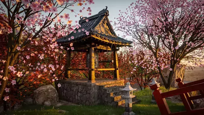 JAPANESE BELL Bonsho tsurigane Low-poly 3D model