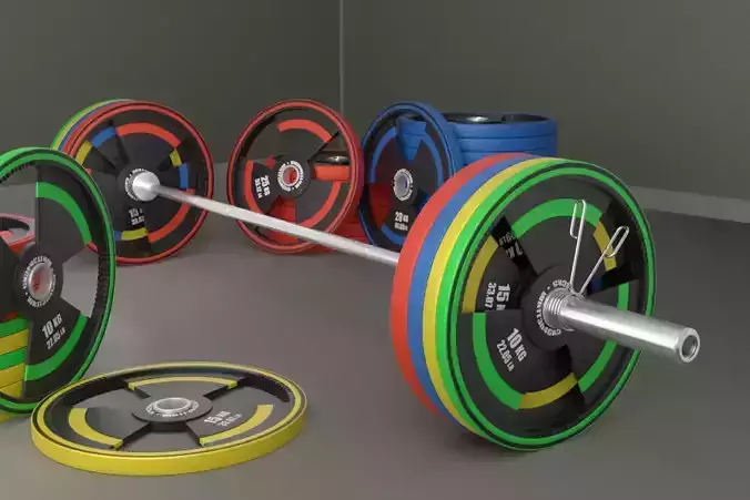 Olympic Barbell with Nuke Weight Plates 3D model
