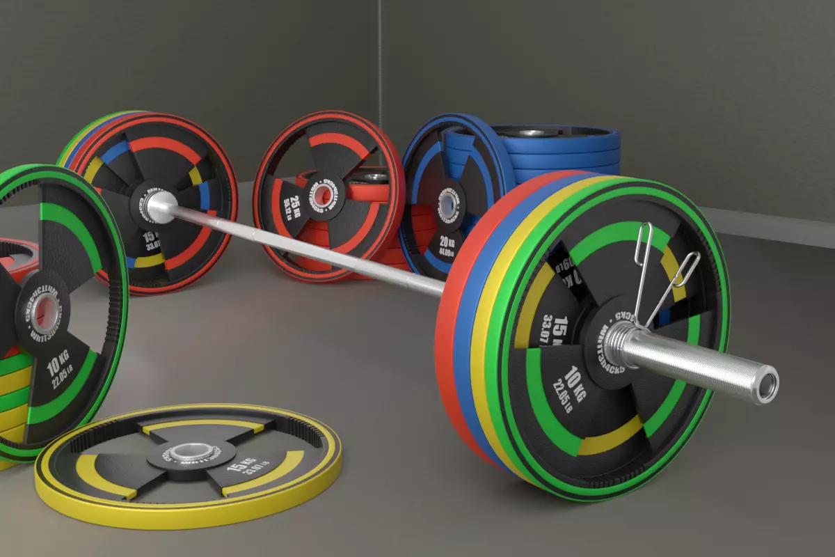 Olympic Barbell with Nuke Weight Plates 3D model_0