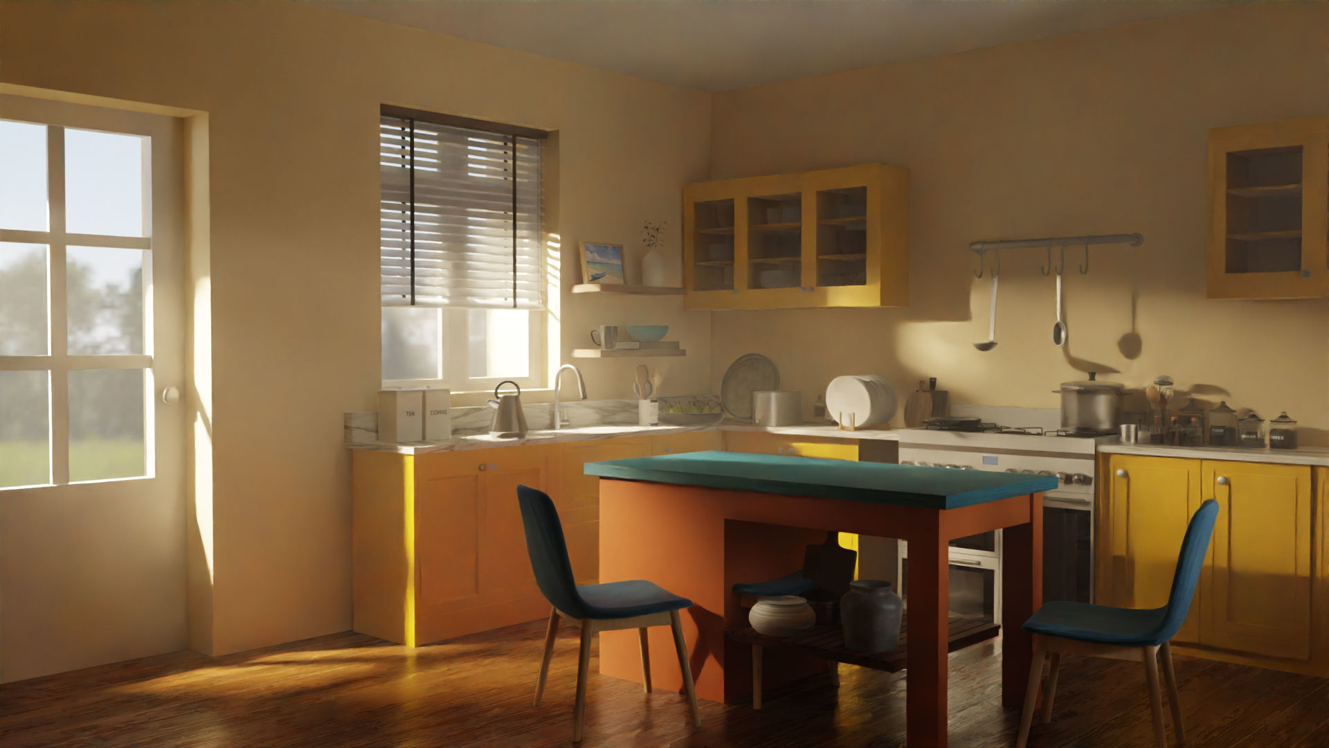 Cinematic TVC Living Room and Kitchen Set Scene - Blender 3D model_4