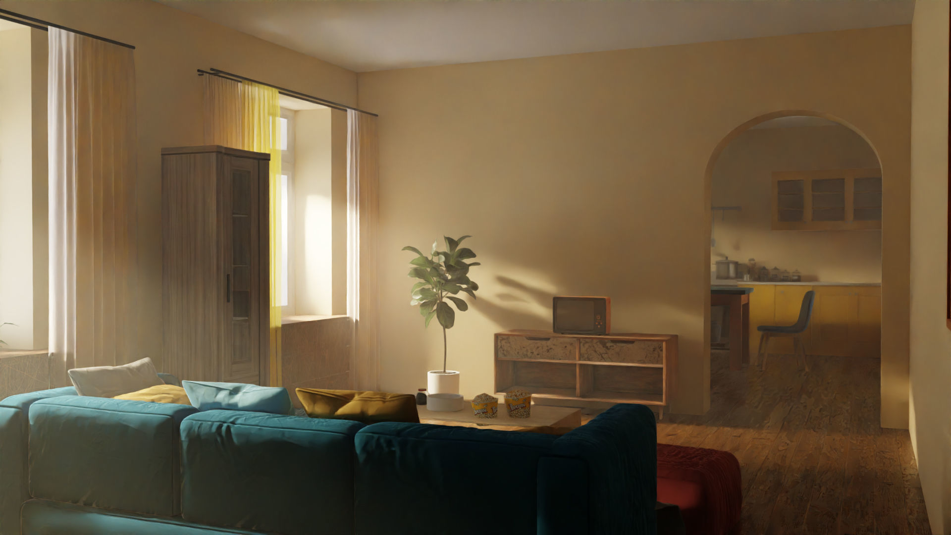 Cinematic TVC Living Room and Kitchen Set Scene - Blender 3D model_3