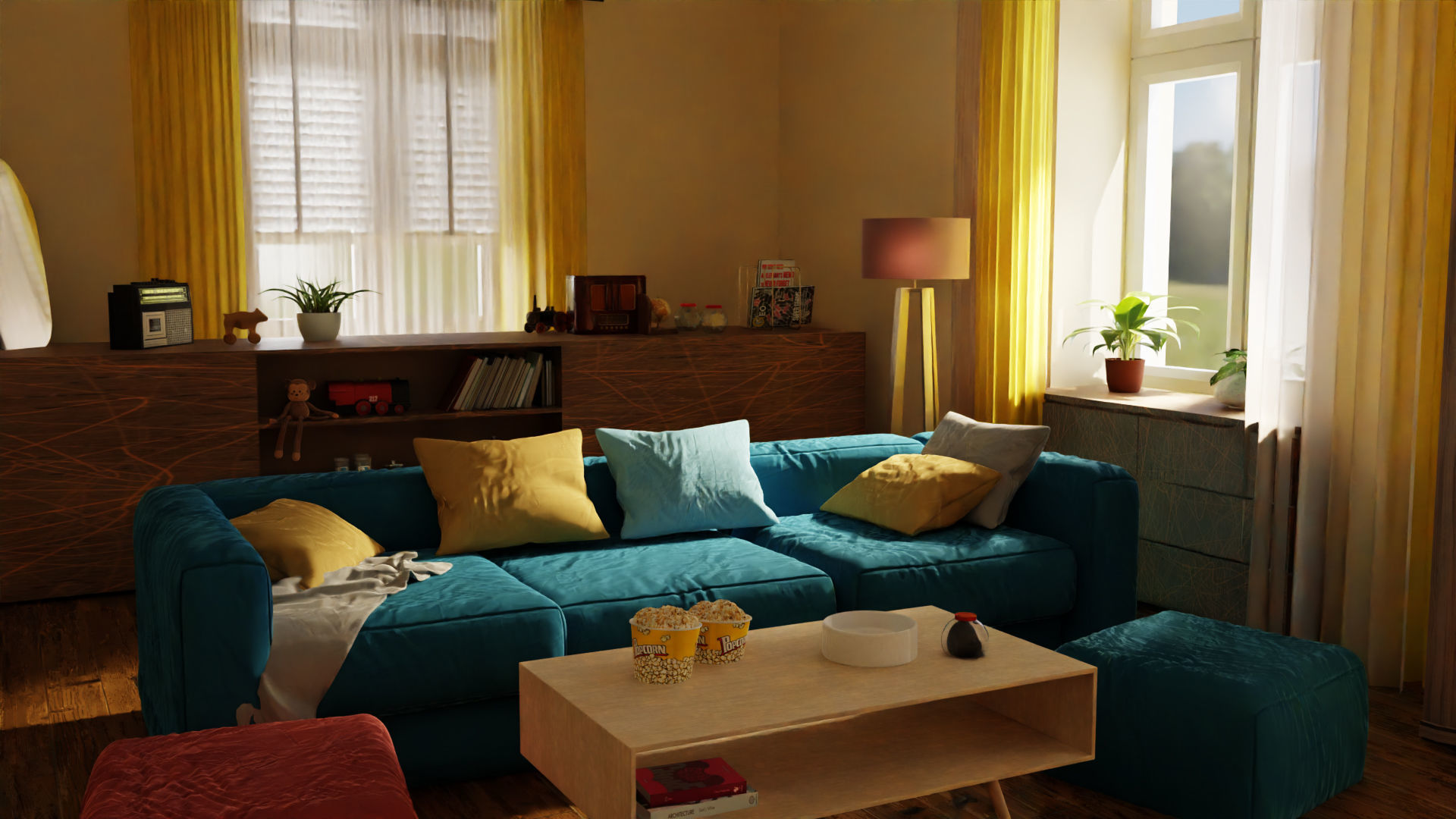 Cinematic TVC Living Room and Kitchen Set Scene - Blender 3D model_1