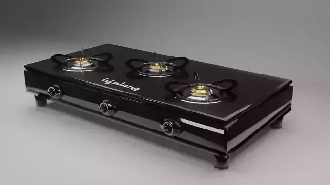 Gas Stove with 3 Burners Glass top glossy