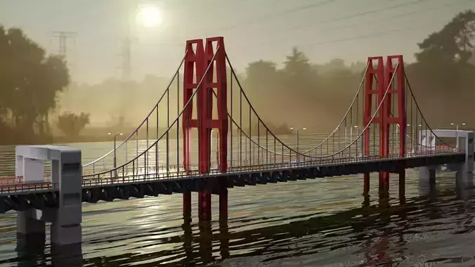 Realistic Bridge over body of water Free 3D model