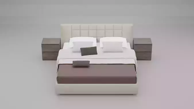 Bed with a bedside table