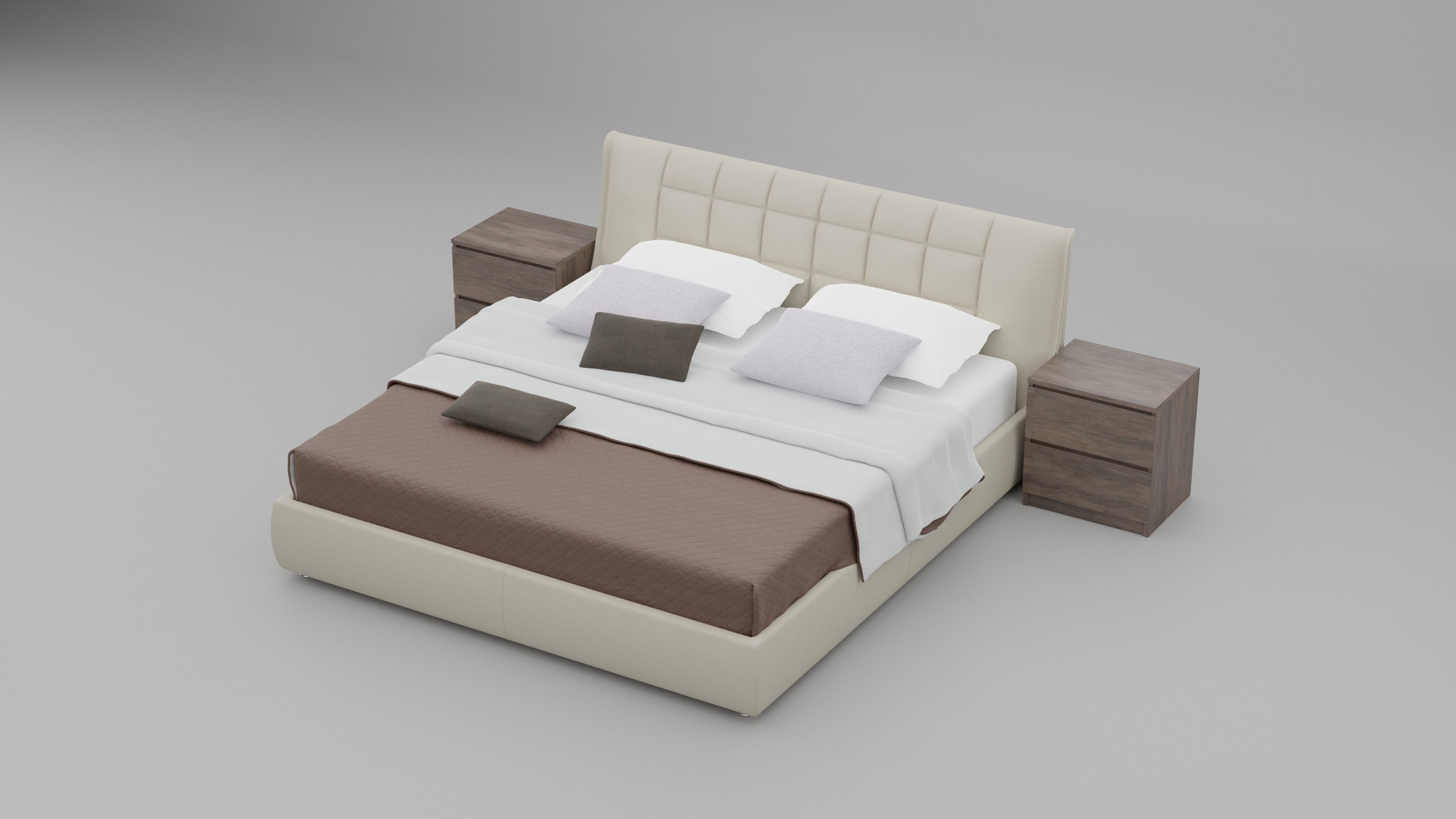 Bed with a bedside table 3D model_1