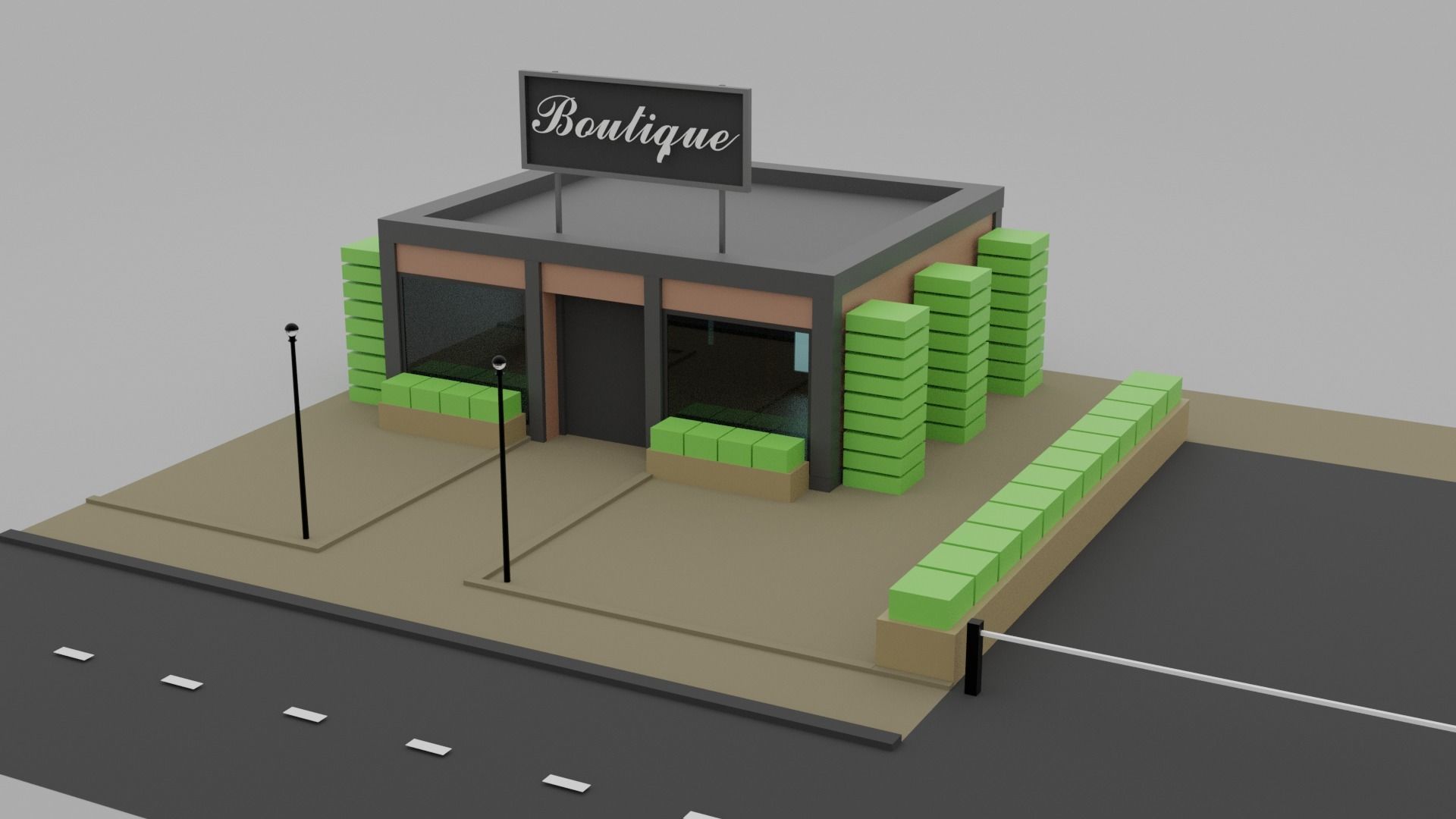 Low Poly Boutique coffee shop on side of road Low-poly 3D model_2
