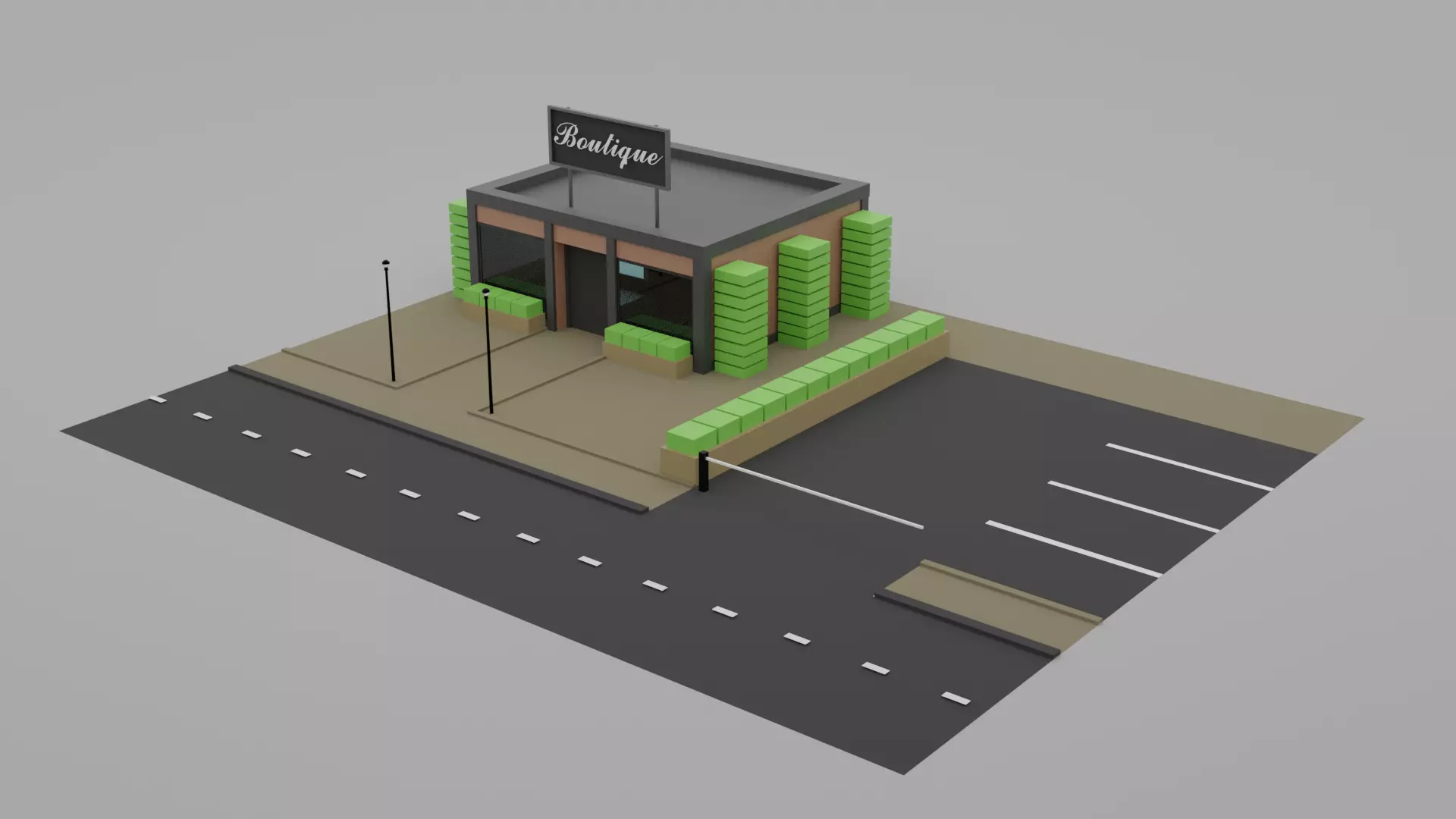 Low Poly Boutique coffee shop on side of road Low-poly 3D model_0