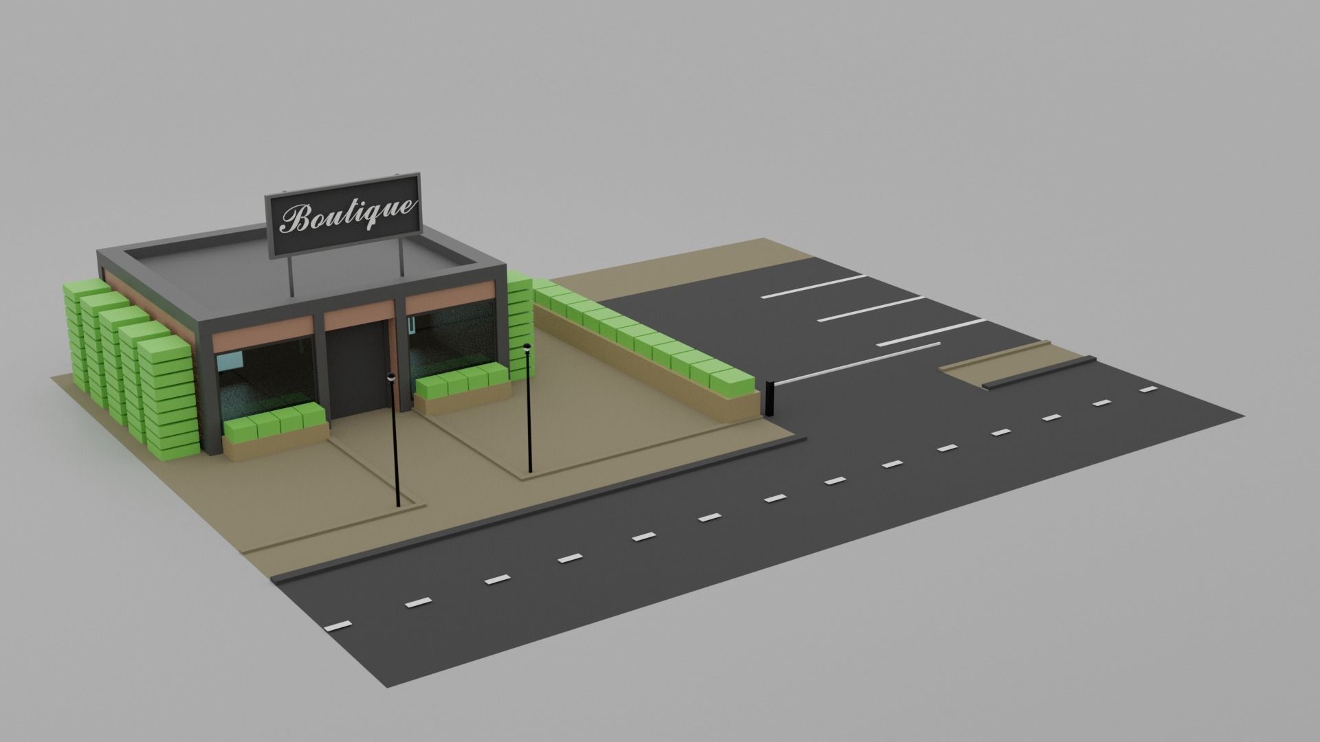 Low Poly Boutique coffee shop on side of road Low-poly 3D model_1