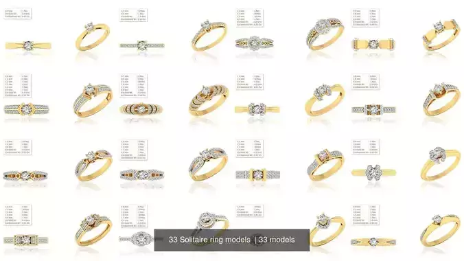 33 Solitaire ring models  3D Model Collection