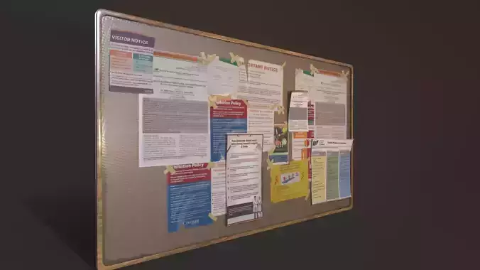 Notice board Office Hospital wall notice board school Low-poly 3D model
