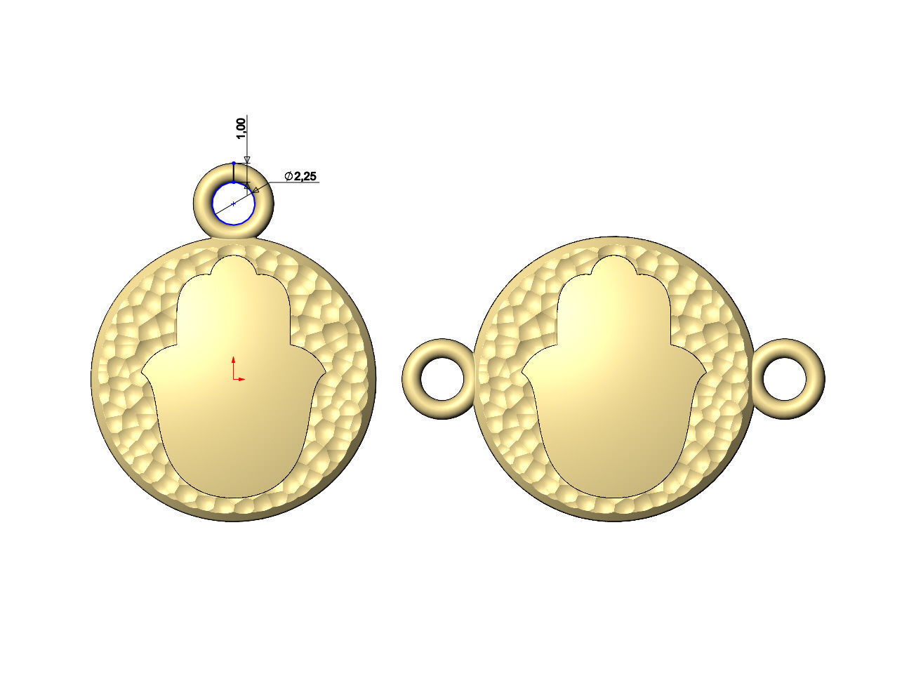 Hand of Fatima hammered texture coin pendant and charm  3D print model_7