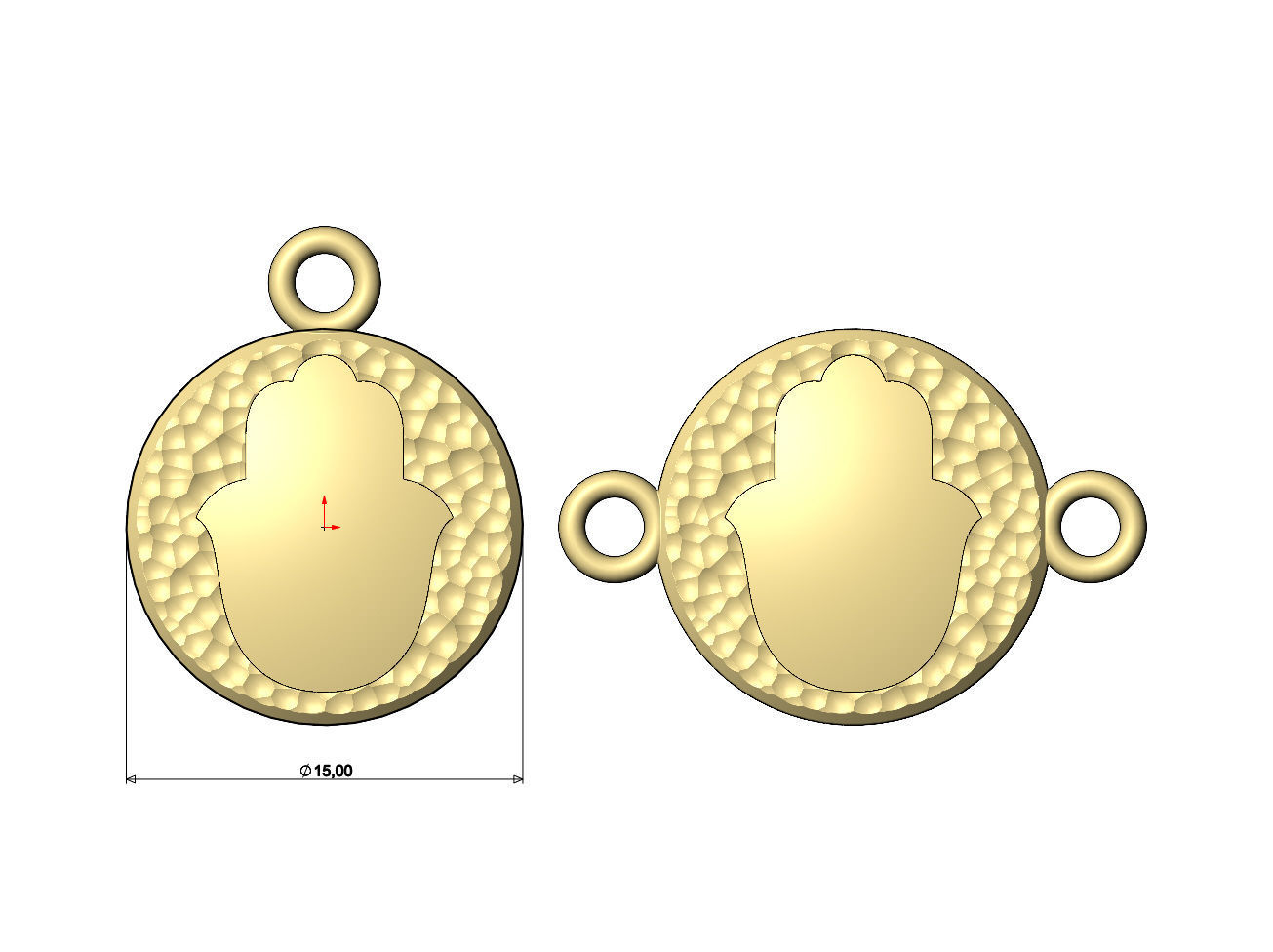 Hand of Fatima hammered texture coin pendant and charm  3D print model_6