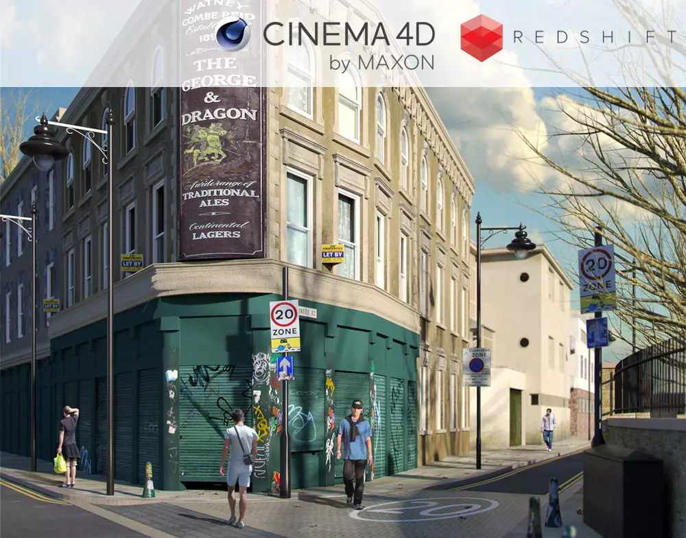 Redshift - C4D Scene files - Old London Pub Exterior 3D model_0