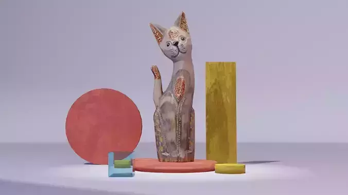 The cat ethnic statuette 01 high-poly