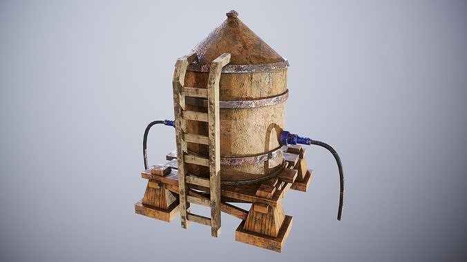 Dirt Wood Water Tower Low-poly 3D model