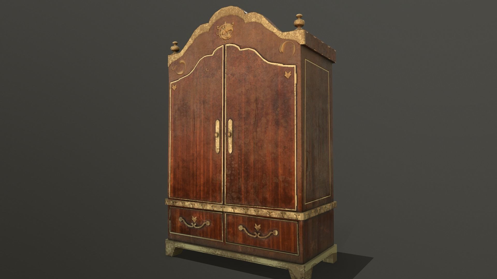 Old dusty closet covered in ivy - 2 versions Low-poly 3D model_3