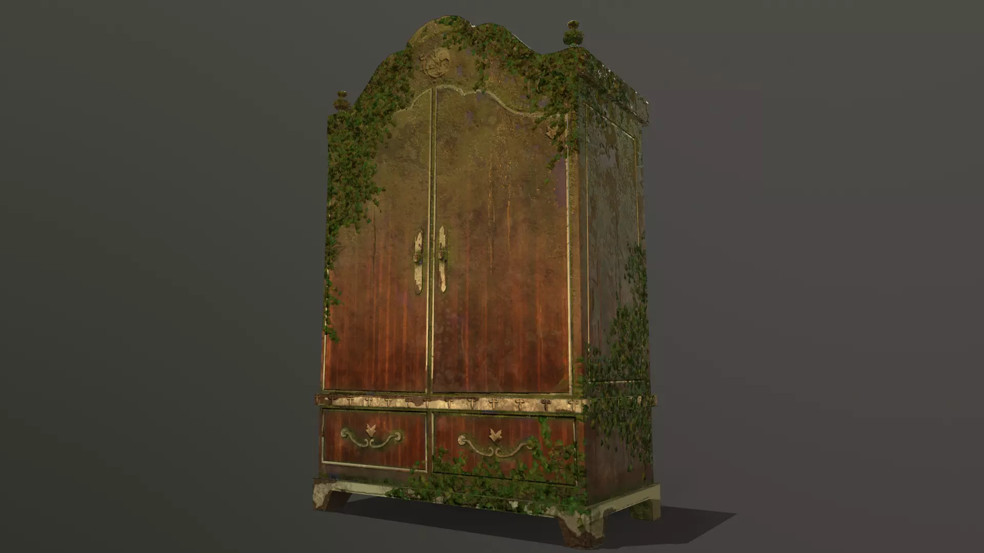 Old dusty closet covered in ivy - 2 versions Low-poly 3D model_0