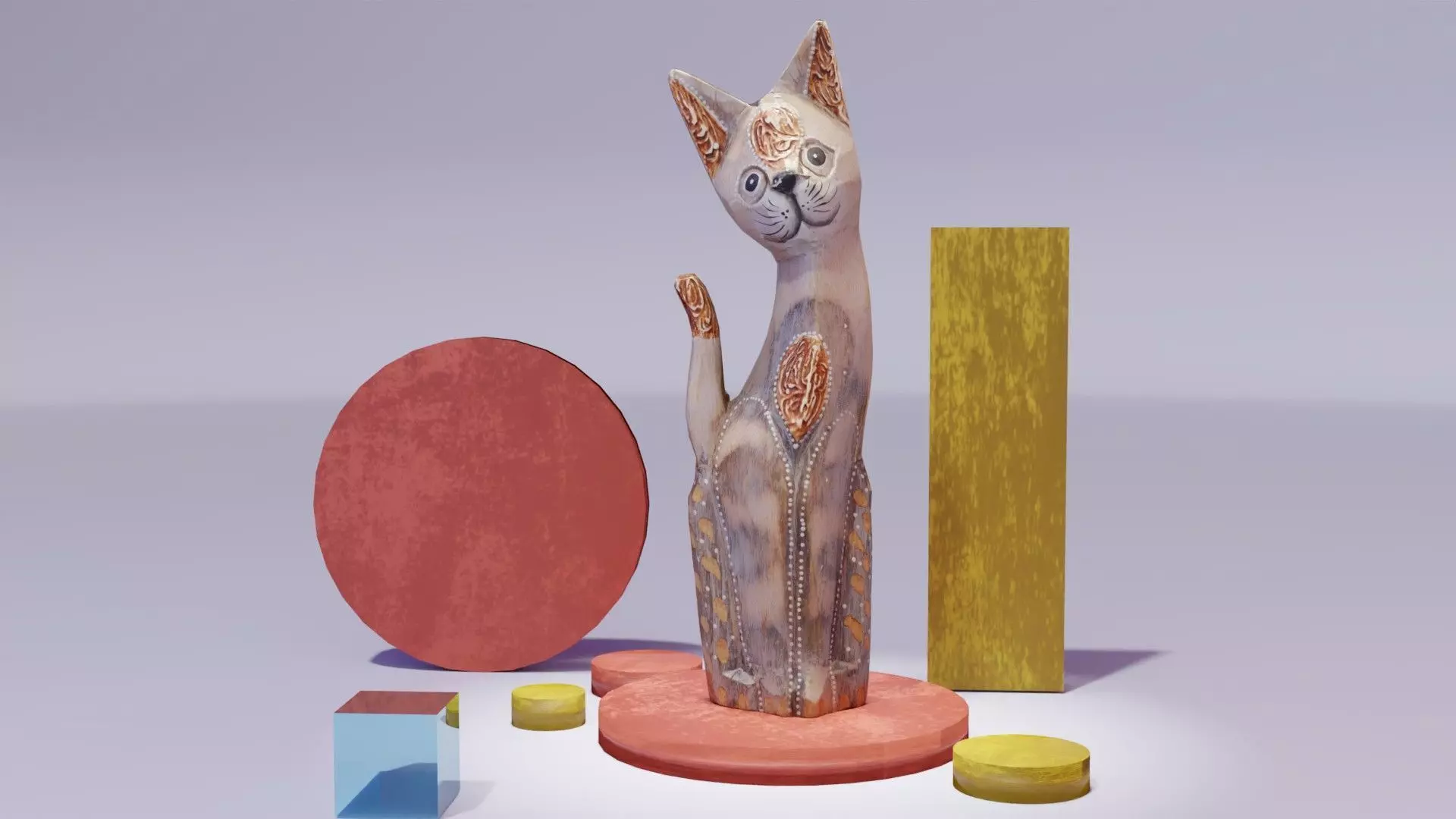 The cat ethnic statuette 01 Low-poly 3D model