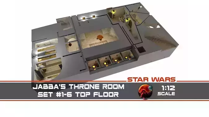 Jabbas Throne Room - Top floor - Complete set 1-12 scale 3D Model Collection