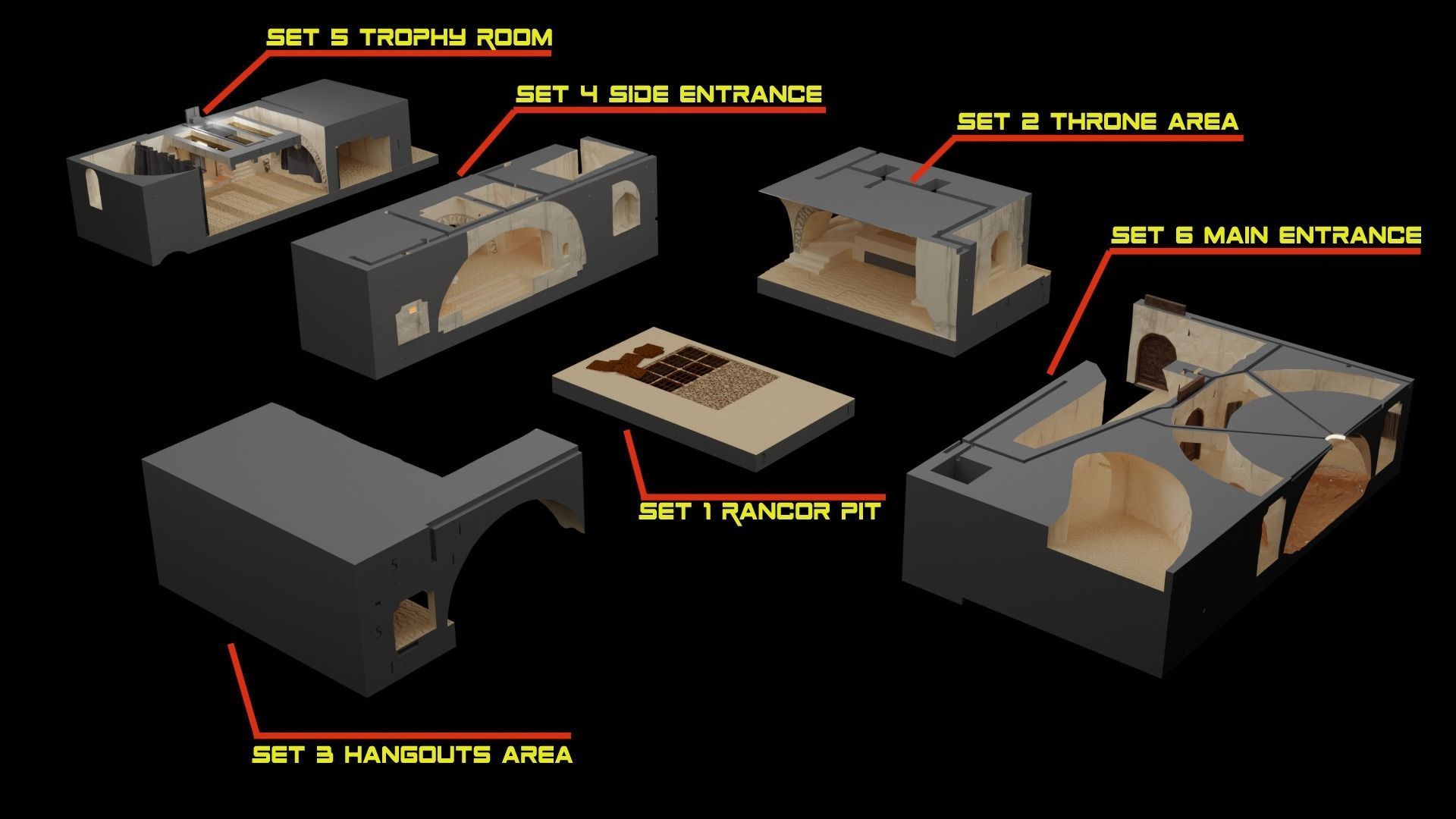 Jabbas Throne Room - Top floor - Complete set 1-18 scale 3D Model Collection_2