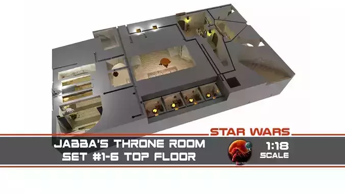 Jabbas Throne Room - Top floor - Complete set 1-18 scale 3D Model Collection