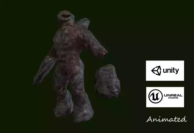 Stone Golem Low-poly 3D model