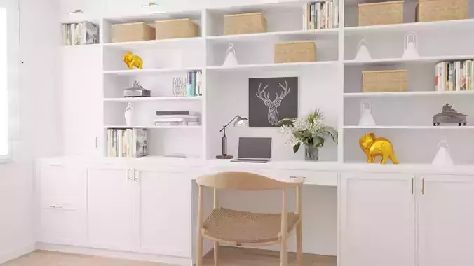 Bookshelf Realistic home office with shelves and bookshelves