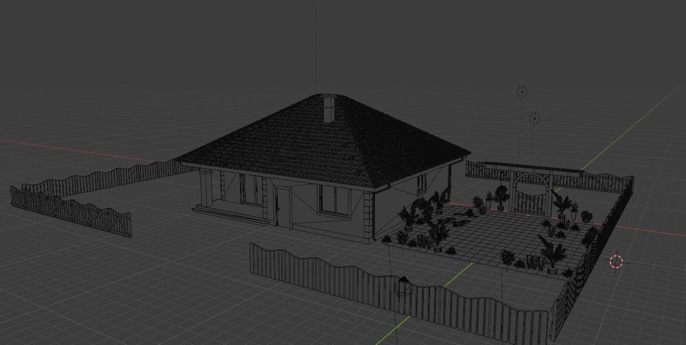 House with fence Low-poly 3D model_1