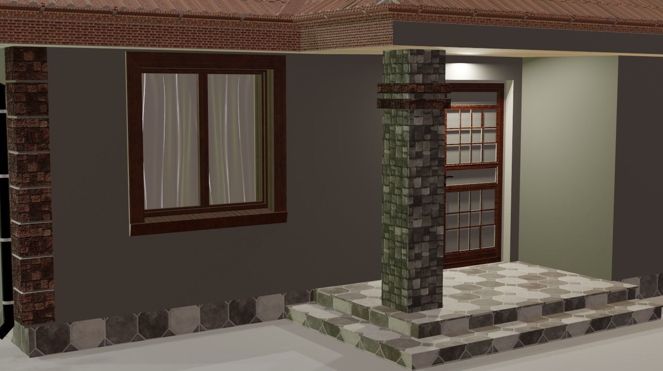 House with fence Low-poly 3D model_15