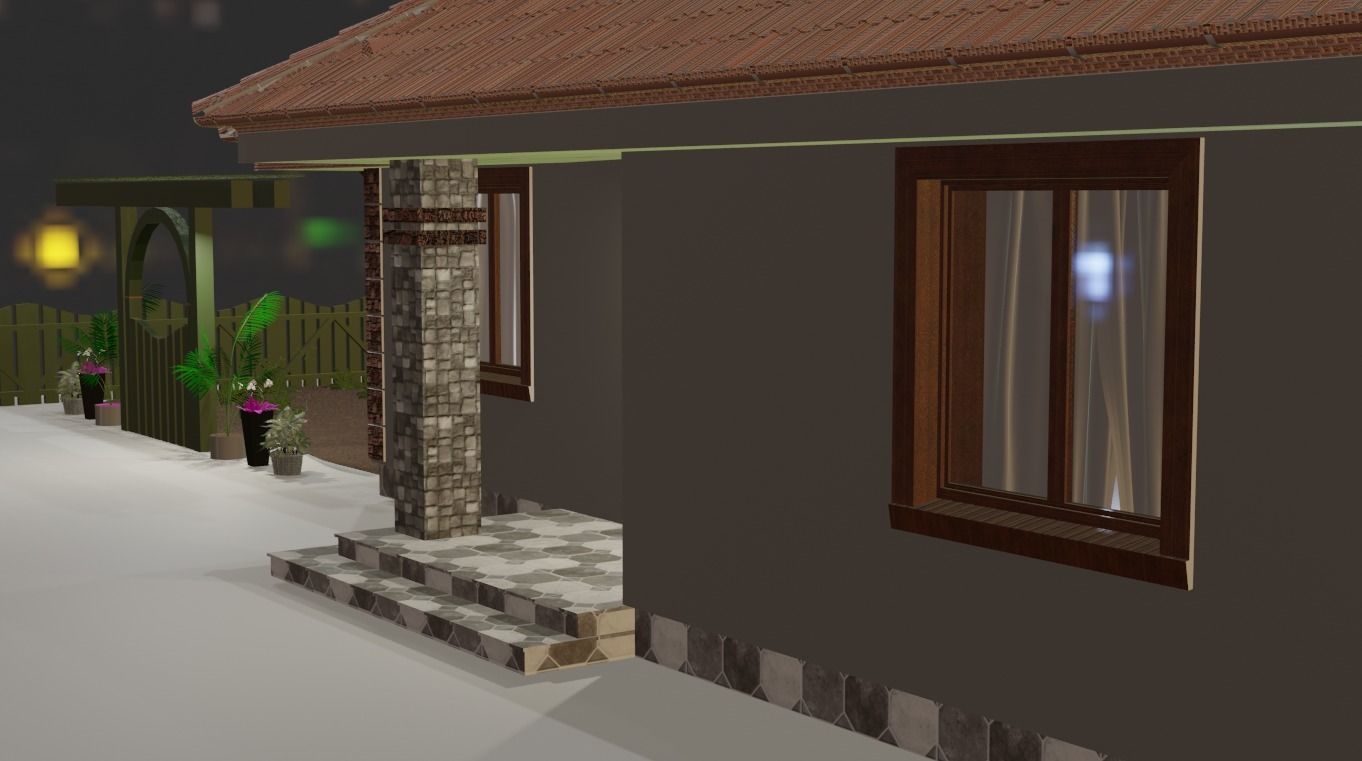 House with fence Low-poly 3D model_14