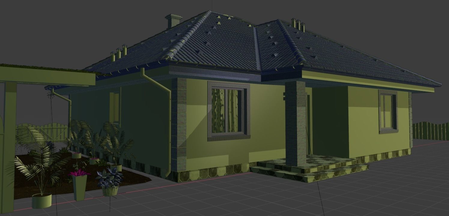 House with fence Low-poly 3D model_6