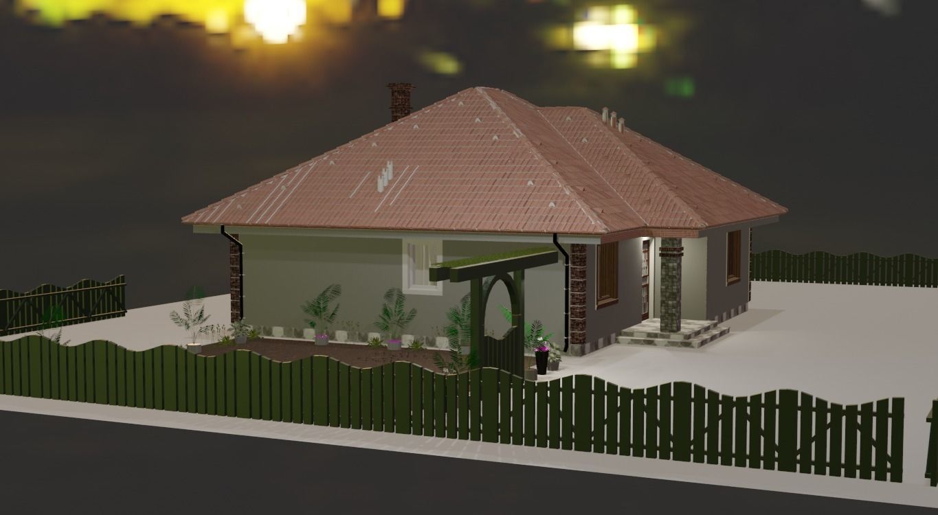 House with fence Low-poly 3D model_17