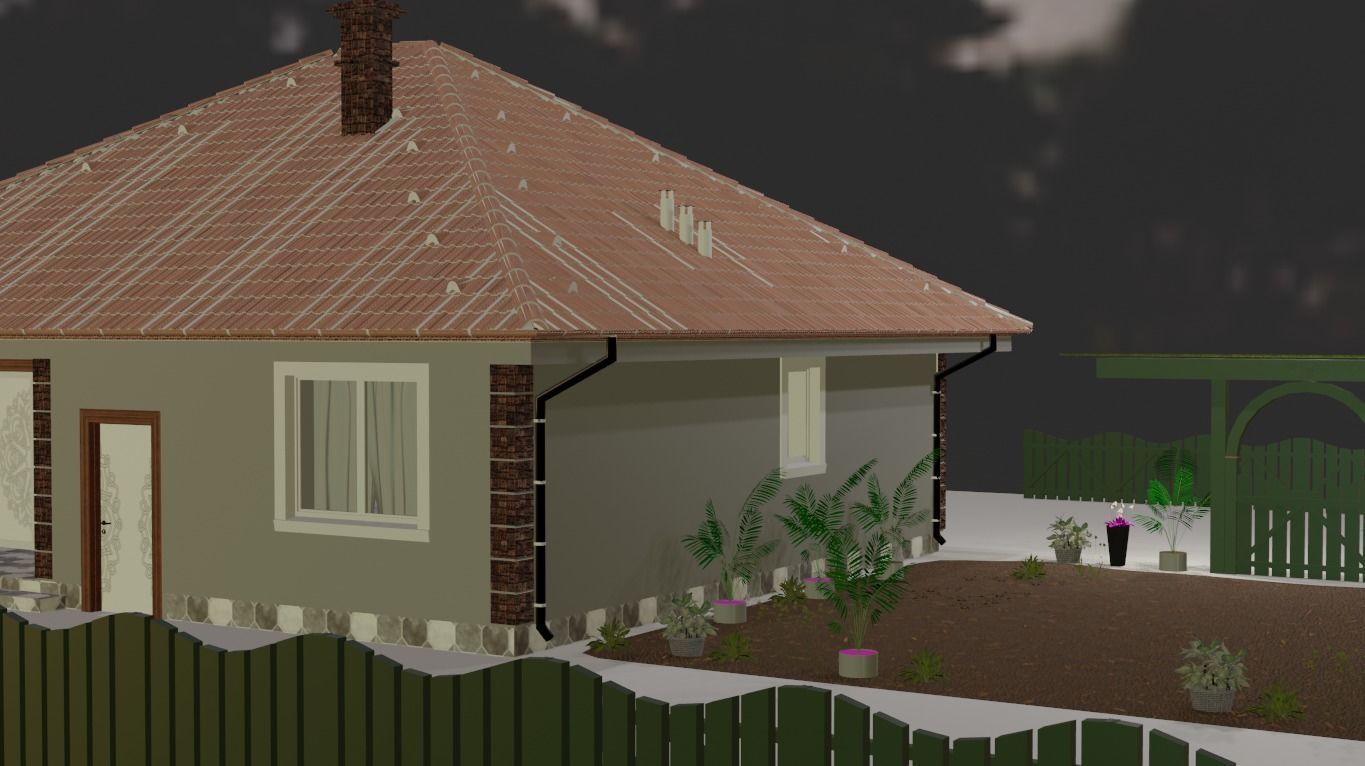 House with fence Low-poly 3D model_10