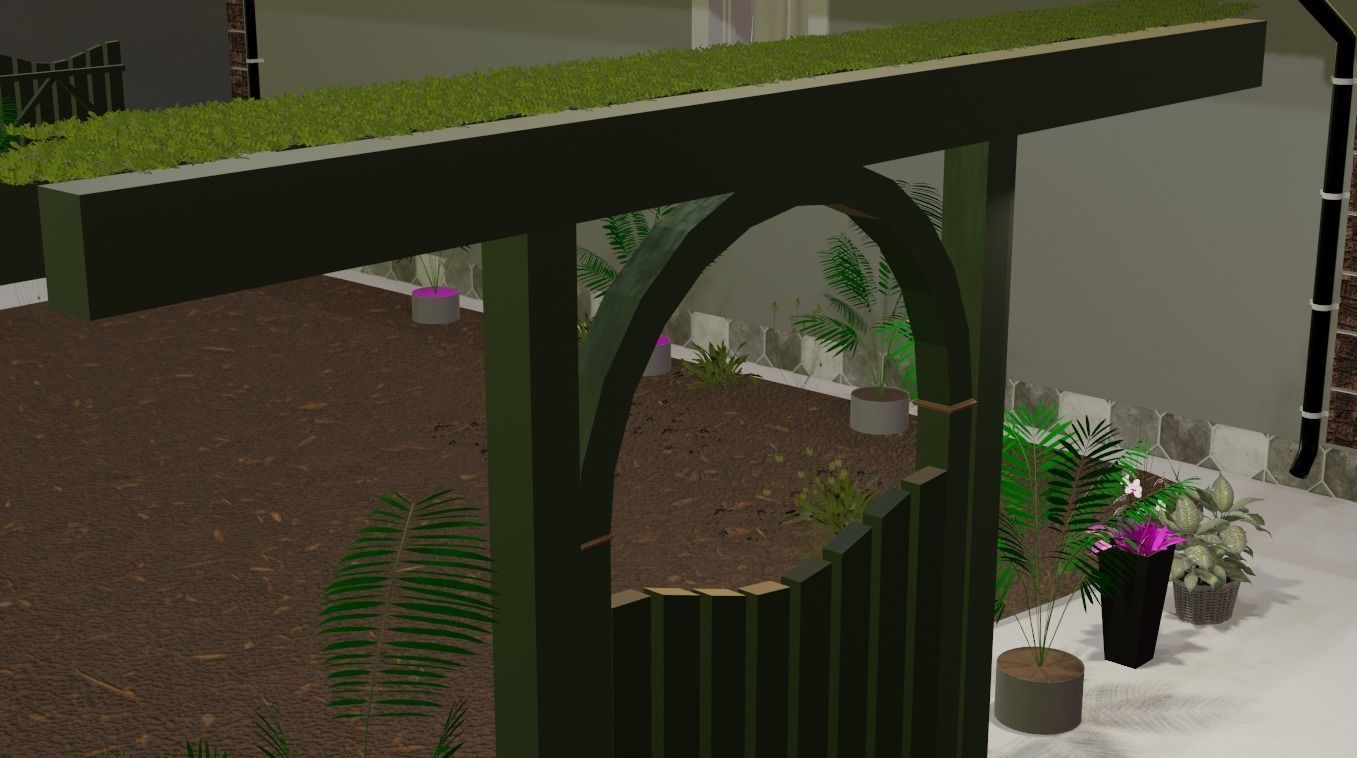 House with fence Low-poly 3D model_16