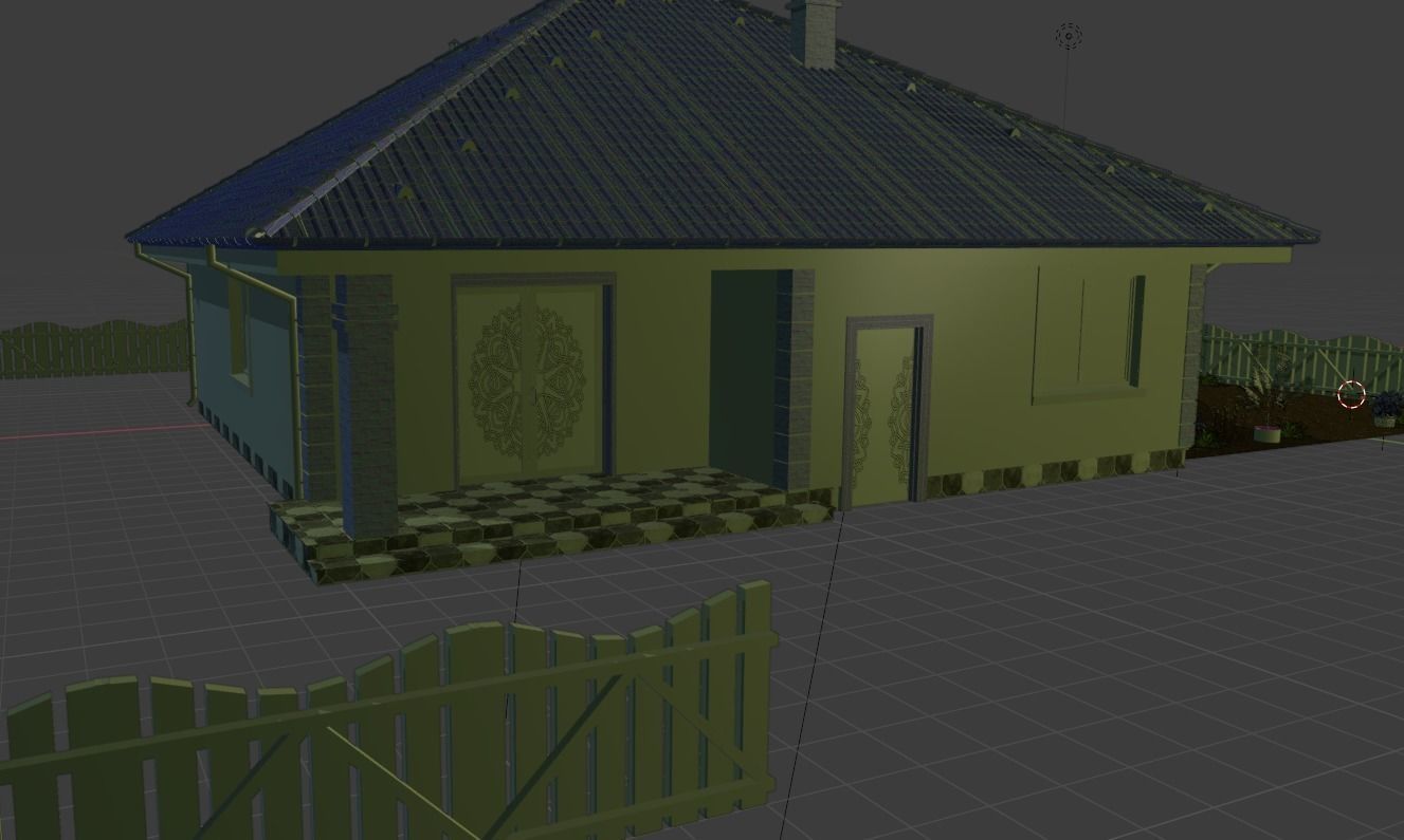 House with fence Low-poly 3D model_4
