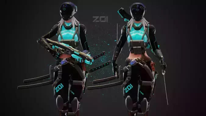 Cyberpunk Zoi Robot Low-poly 3D model
