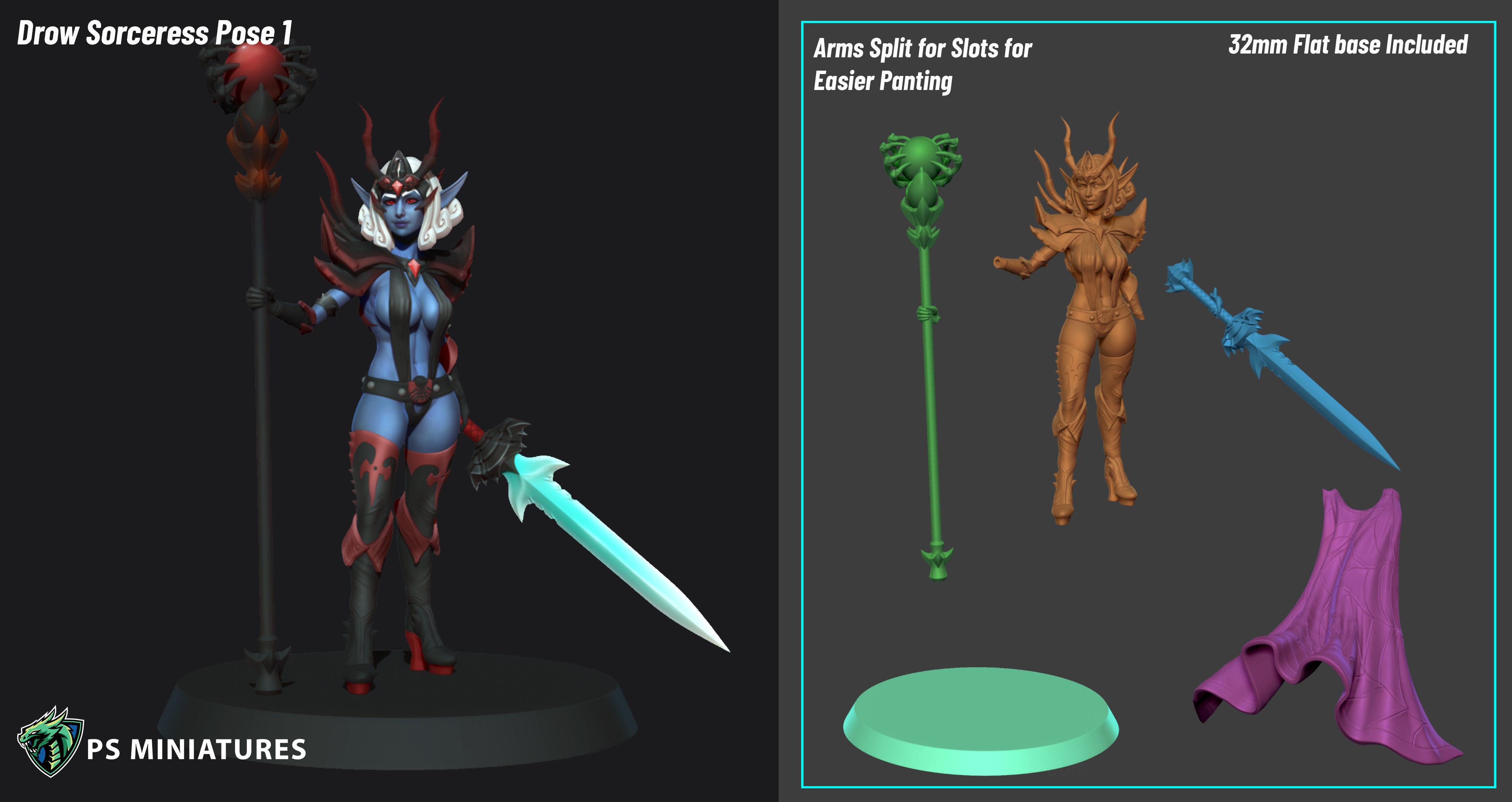 Drow Sorceress  Bundle  3D print model_4