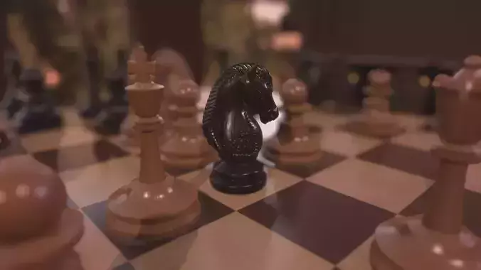 Chess Set 3D Model pieces on board