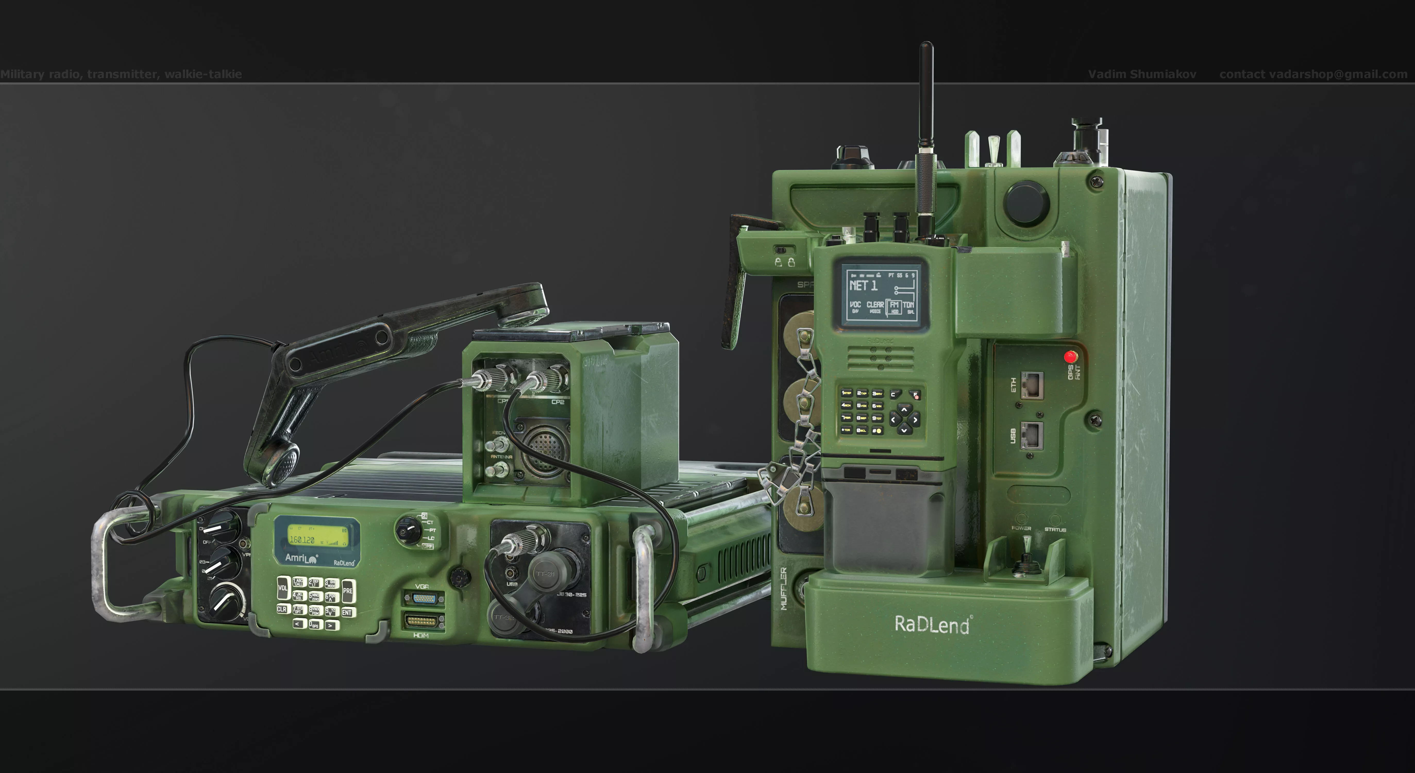 Military radio transmitter walkie talkie Low-poly 3D model
