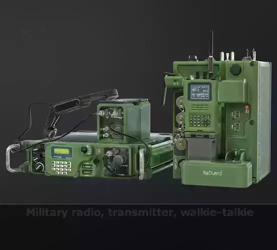 Military radio transmitter walkie talkie Low-poly 3D model