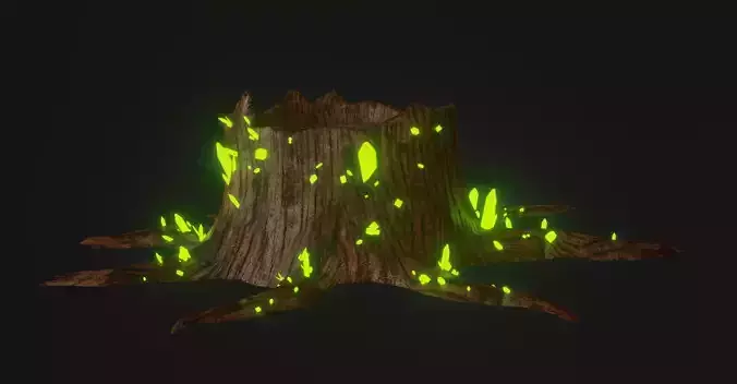 Magic stump with  luminous crystals